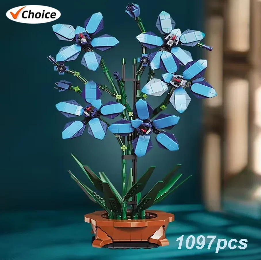 

Новый 900 + шт., городской букет для творчества, цветок, цимбидиум Фабри, бонсай, растение в горшке, украшение для дома, строительные блоки, кирпичи, детские игрушки