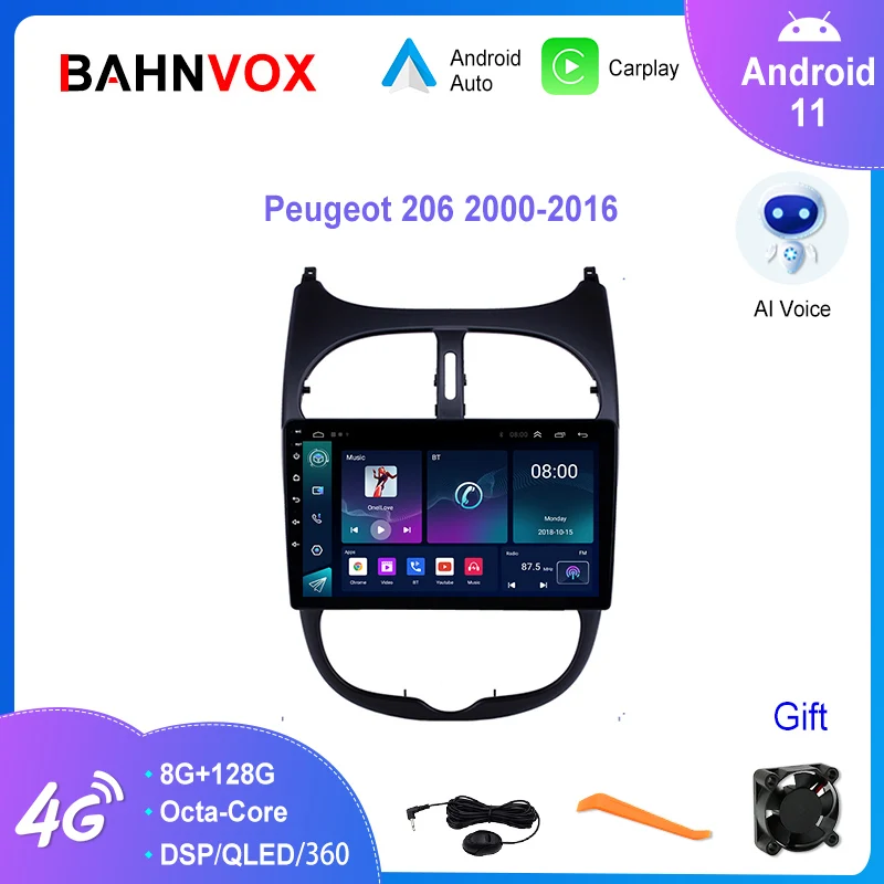 

9" Android 11.0 Car Radio for Peugeot 206 2000 2016 GPS Navigation Stereo Multimedia Video Player Carplay Head Unit Screen WIFI
