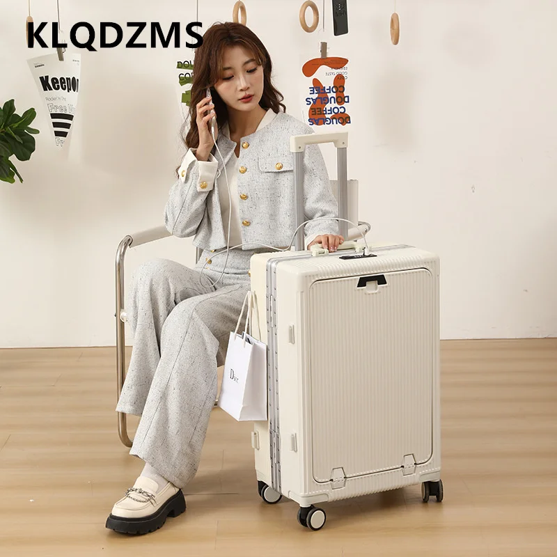 

KLQDZMS Rolling Suitcase 24 Inch ABS+PC Aluminum Frame Trolley Case 20" Front Opening Laptop Boarding Case Cabin Luggage