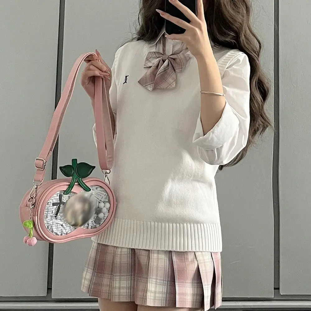 

Zipper Bag Kawaii Cherry Itabag Cotton Doll Bag Idol Merchandise Storage Transparent Pocket PU Small Item Bag Fashion Backpacks