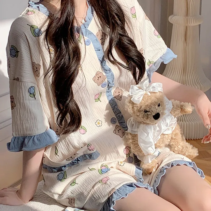 

pajama sets New Korean Style Summer Short Sleeve 2023 plus size matching sets for woman sleepwear loungewear women short sets