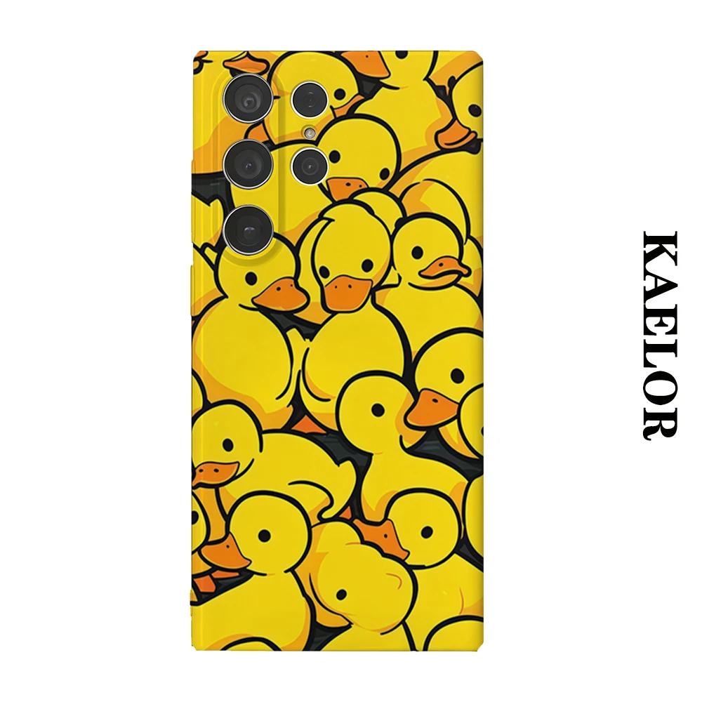 Cute Yellow Duck Durable Shiny Double-layer Case for Samsung S26 Ultra S25 S24 S23 Plus Anti-drop Scratch Resistant Cover