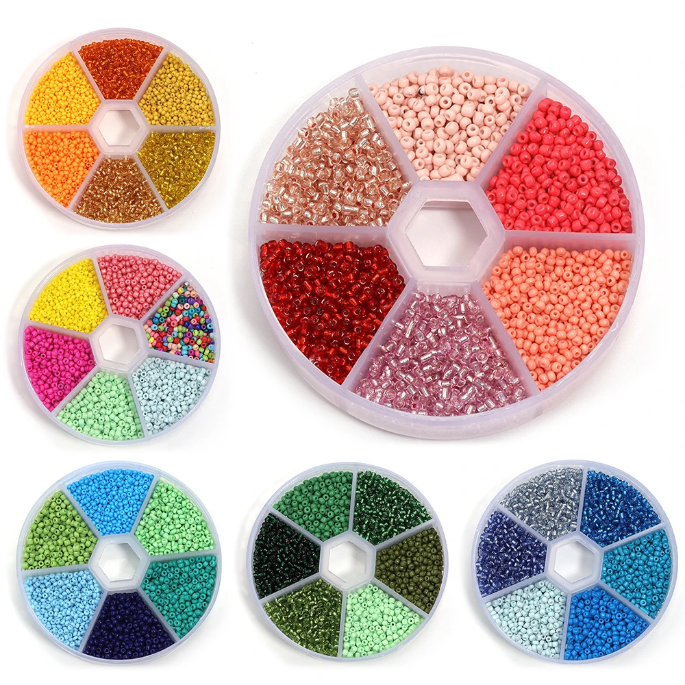 1 Box 2 mm Glas-Rocailles-Set, bunte kleine Perlen, rund, lose Distanzperlen für Schmuckherstellung, DIY-Armband, Halskette, Zubehör