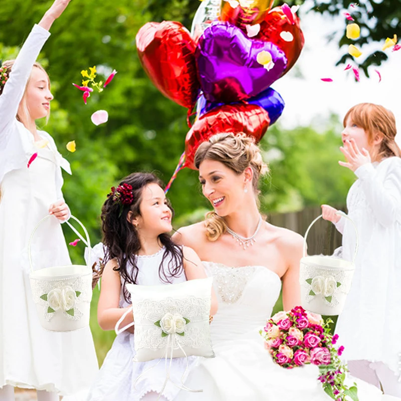 1pc Hochzeit Blumen junge Handkorb Ring Kissen weiße Blume Spitze Hochzeit Blumen korb Hochzeit Brautjungfer Requisite