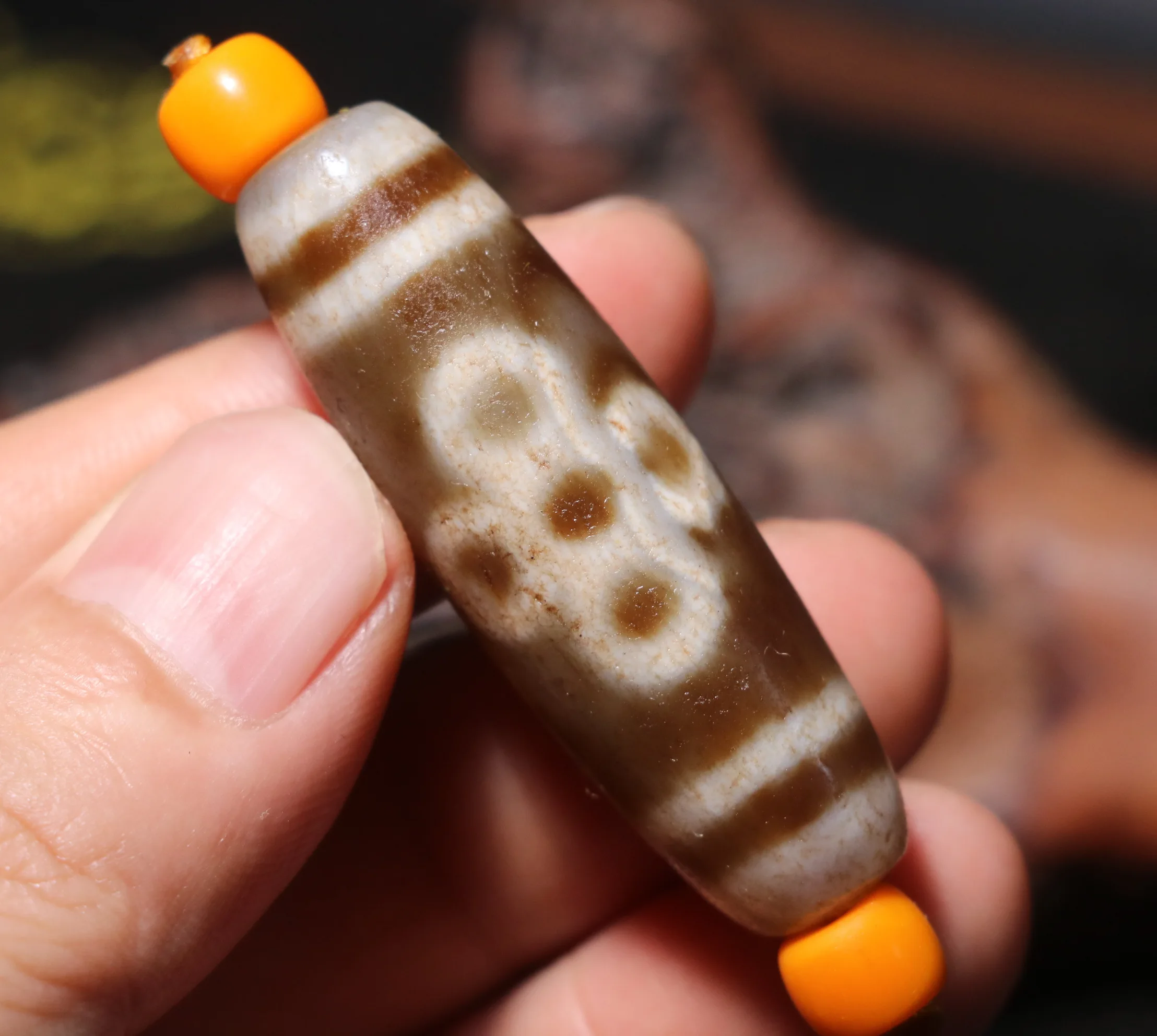 Treasure Magic Energy Tibetan old Agate 5 Eyed Lightening Fast Symbol dZi Bead Totem Pendant Amulet Lkbrother UPD221211A12