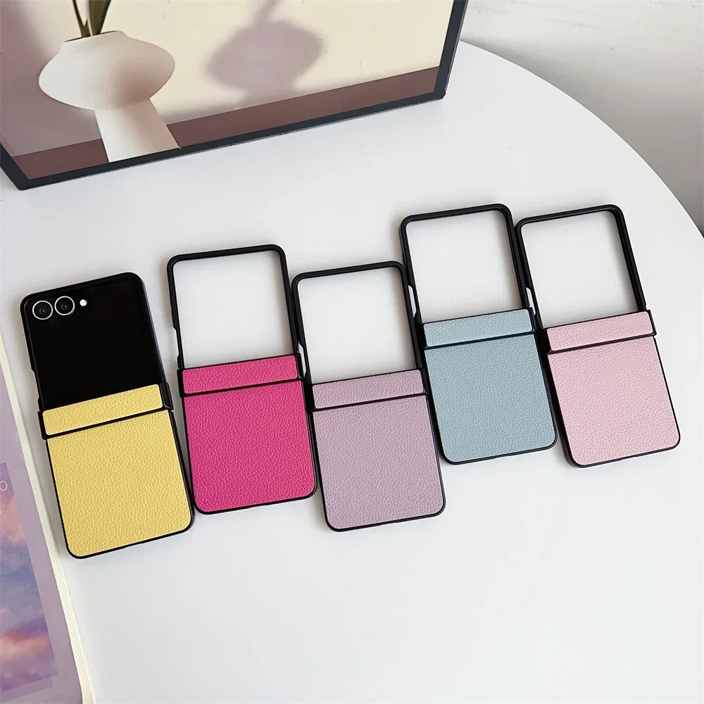 Luxus Leder Hartschale Scharnier Schutzhülle Handyhülle für Samsung Galaxy Z Flip 7 6 5 4 3 Flip7 Flip6 Flip5 Flip4 Flip3 5G