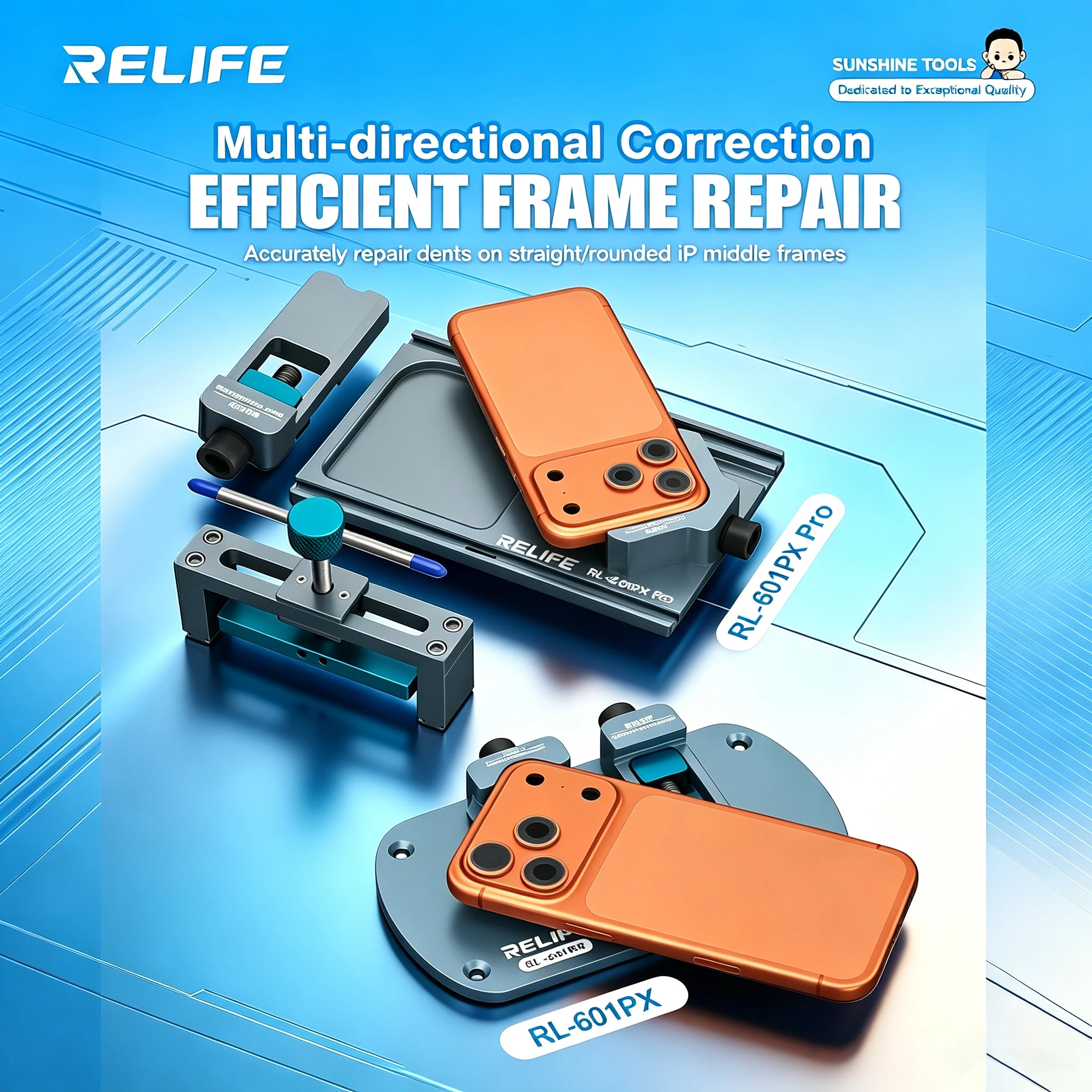 RELIFE RL-601PX/Pro Dual Station Frame Straightener Corrector for Phones Flat Edge and Rounded Corner Middle Frame Dent Repair