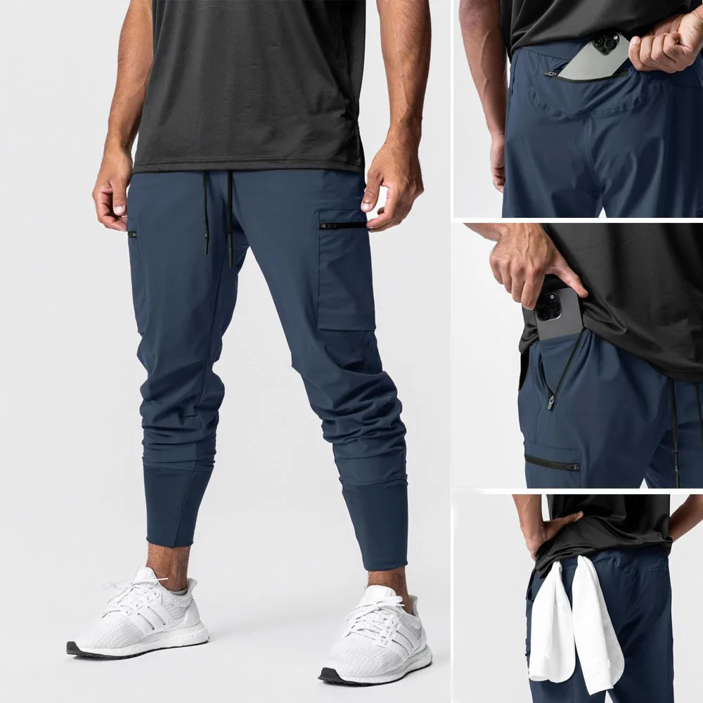 

Men's Athletic Pants, Outdoor Quick-Dry Windbreaker Trousers with Multiple Pockets and Elastic Cuffed Ankles