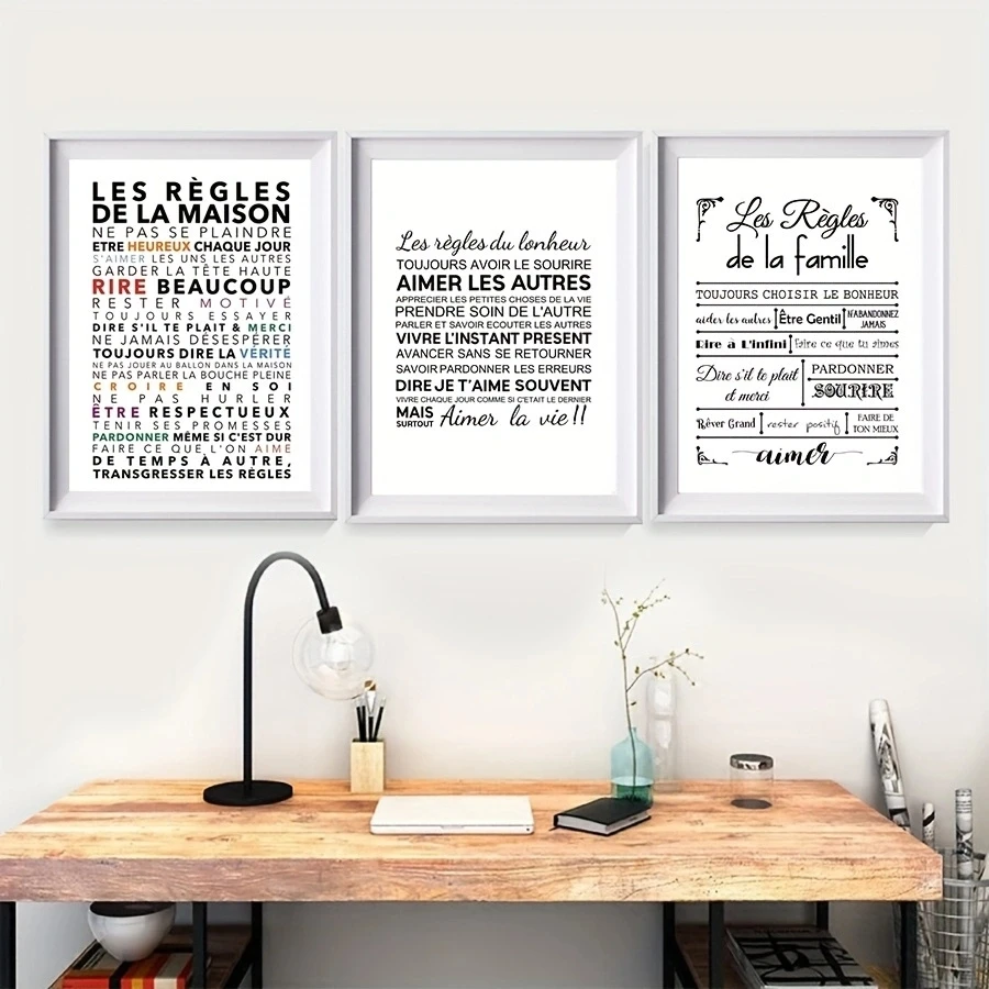 1pc French House Rules Quote Art Print, French Family Rules Poster, France Kitchen Home Wall Decoration Canvas Painting