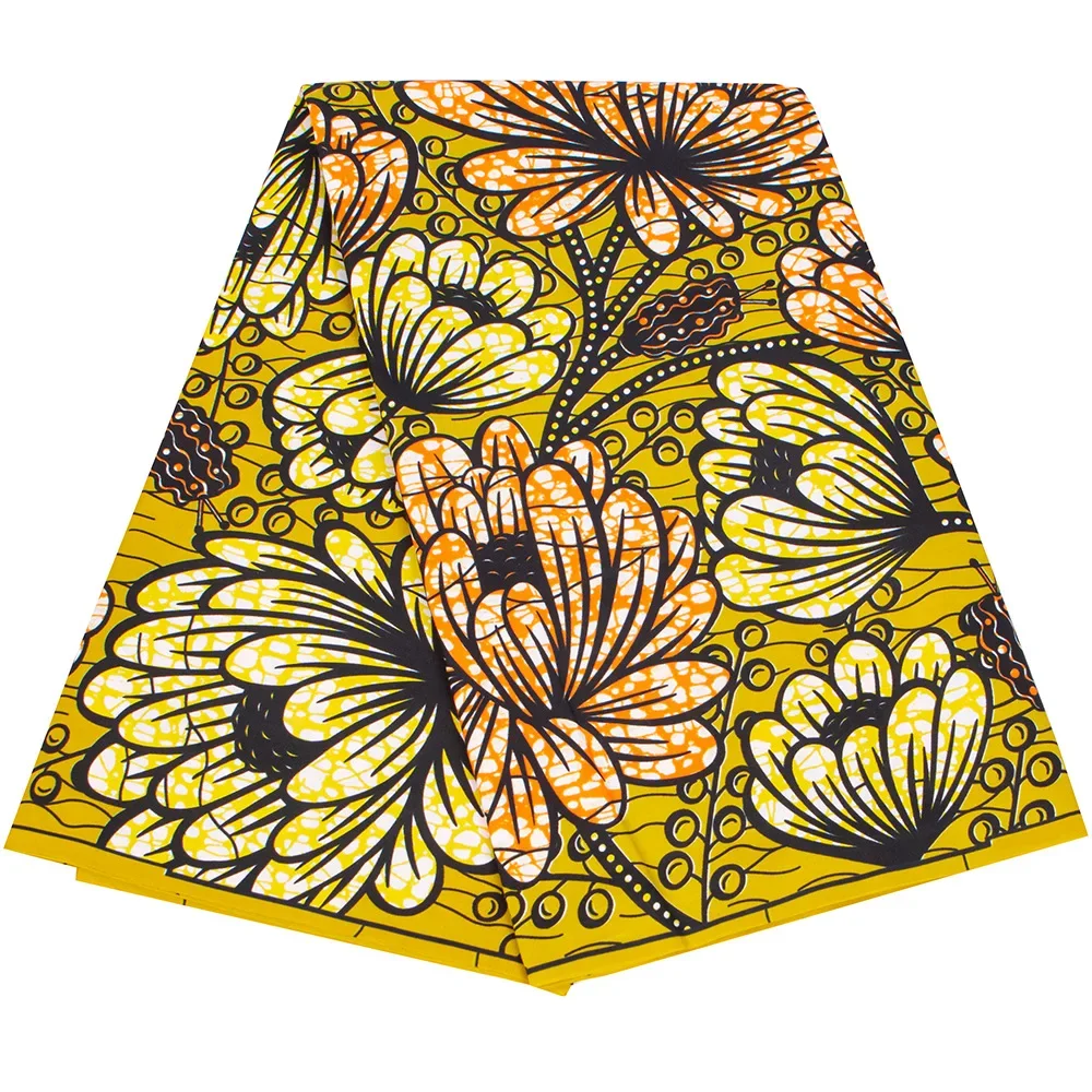 Tissu imprimé africain en polyester pour vêtements, style ethnique Ankara, peut être utilisé pour robes et olympiques, jaune chrysanthème