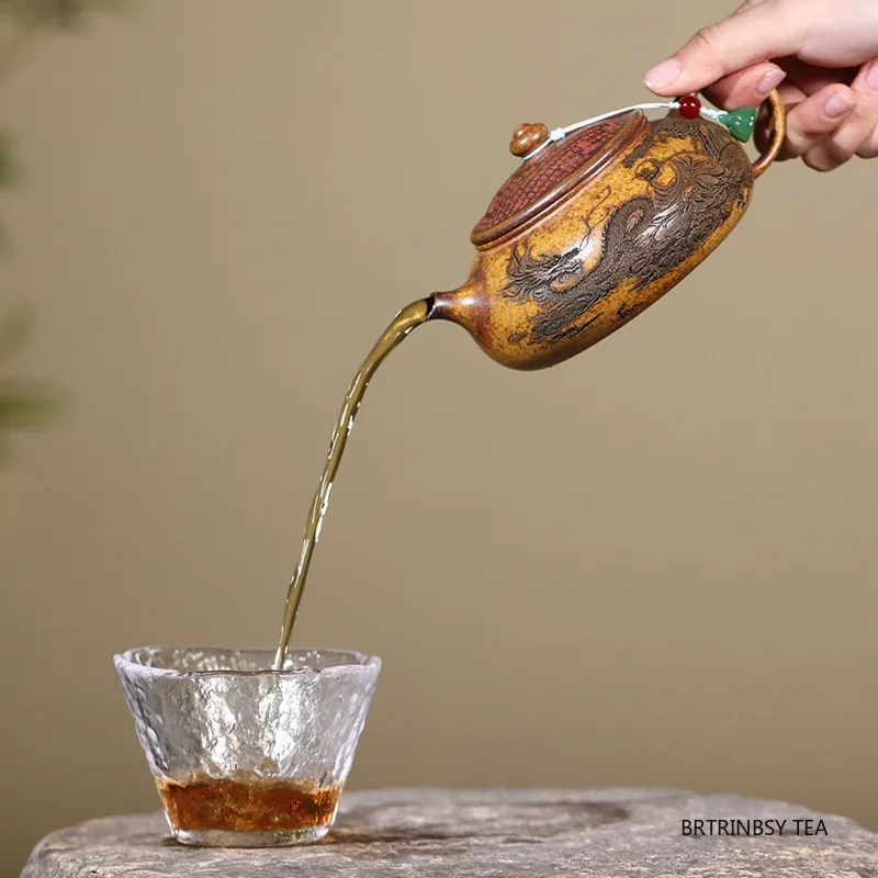 التقليد ييشينغ الأرجواني الطين إبريق الشاي اليدوية التنين النمر نمط براد شاي غلاية التجميل المنزلية الصينية Zisha طقم شاي 290 مللي #3