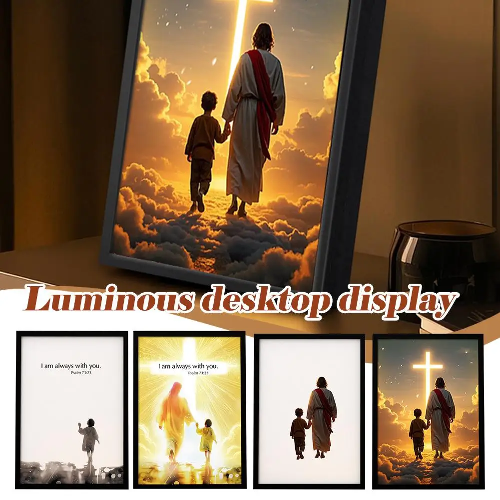 Luminworks ضوء المصباح اللوحة إطار الصورة الحد الأدنى وحدة إضاءة LED جداريّة الفن أنا دائما معك ديكور الهدايا لغرفة النوم الكنيسة