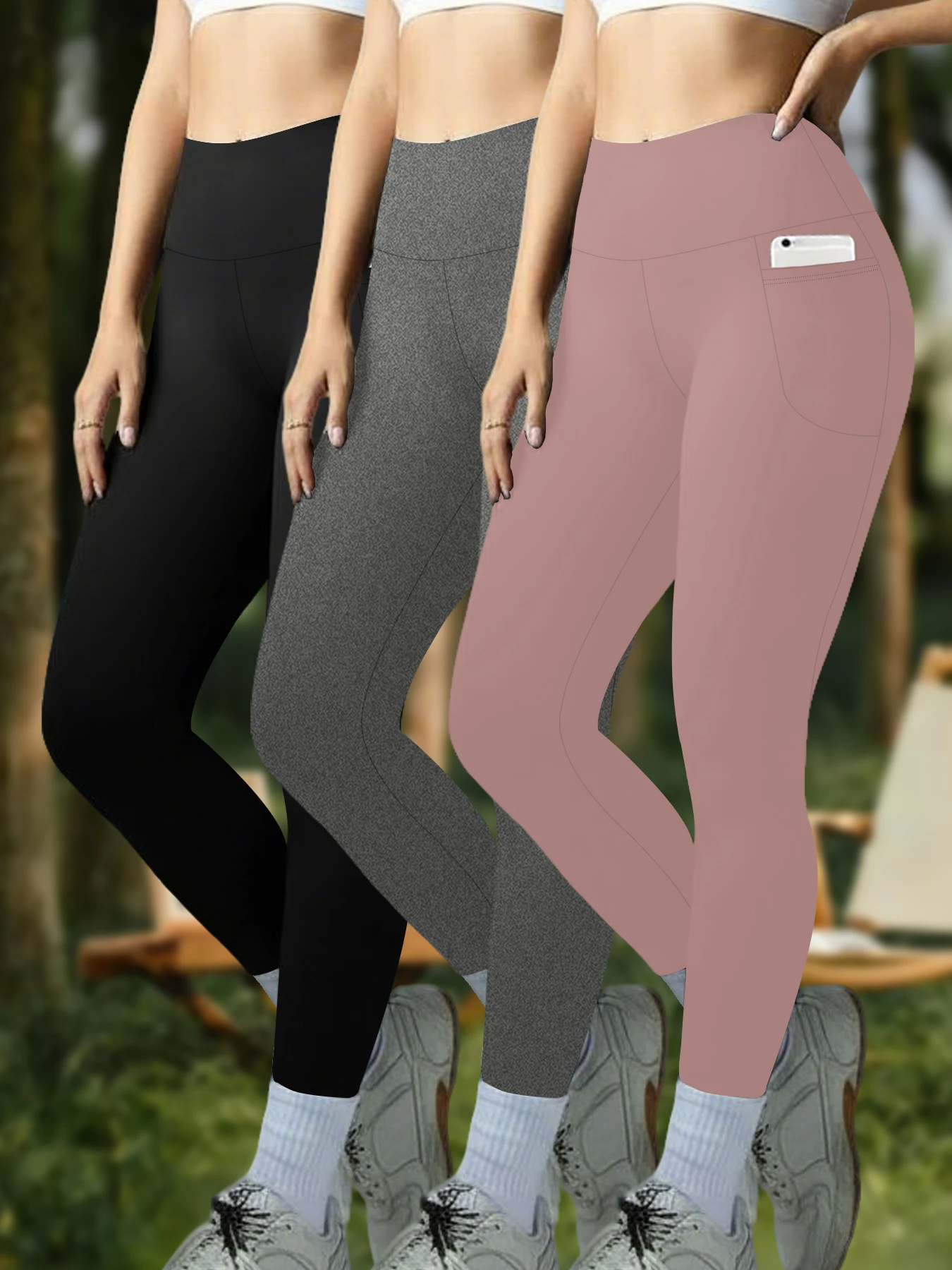 

Комплект из 3 женских леггинсов для йоги с карманами, с высокой талией, супермягкие, с эффектом утяжки живота, для тренировок и бега