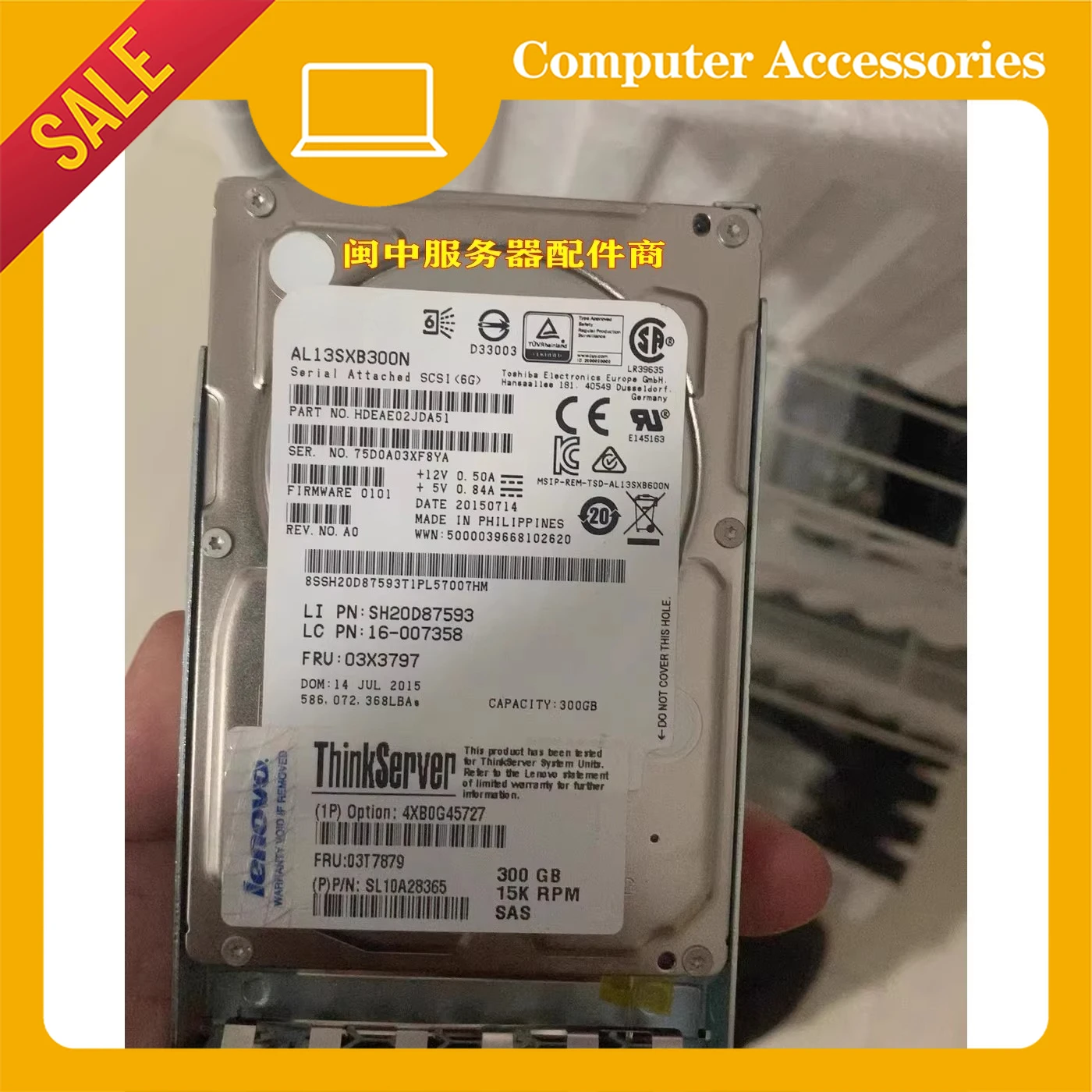 

For Lenovo 2.5 inch 300G SAS 15K 6Gb hard drive AL13SXB300N 03T7879