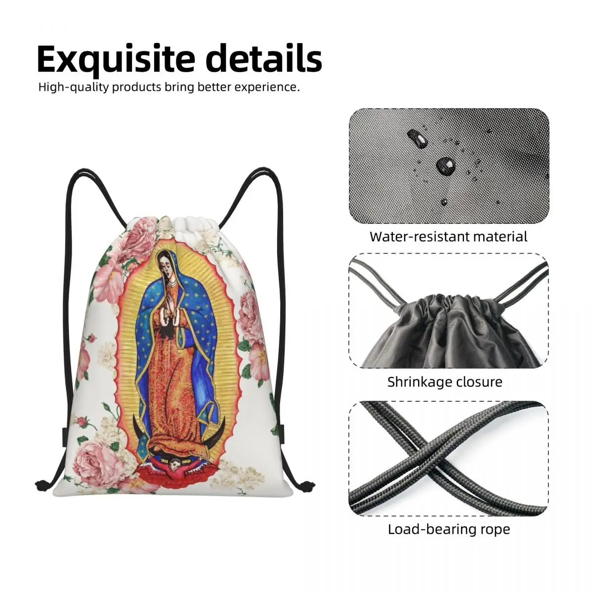 Virgin Of Guadalupe Drawstring Backpack Sports Gym Bag for Women Men Mexico Catholic Virgin Mary Shopping Sackpack