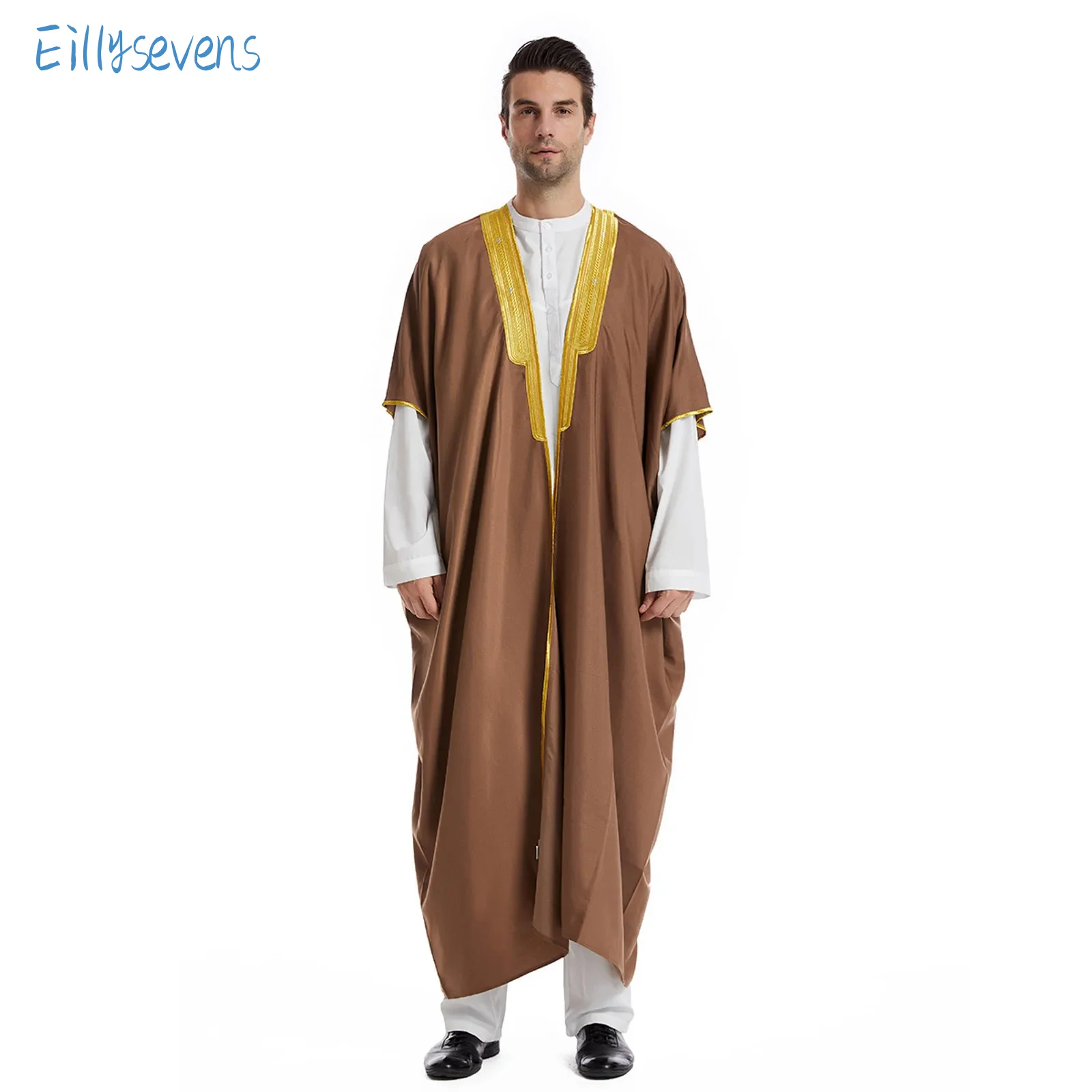 Männer muslimische islamische Kaftan arabische Vintage Langarm Patchwork Thobe Robe lose Dubai Saudi Arab Kaftan Männer Strickjacke Kleidung