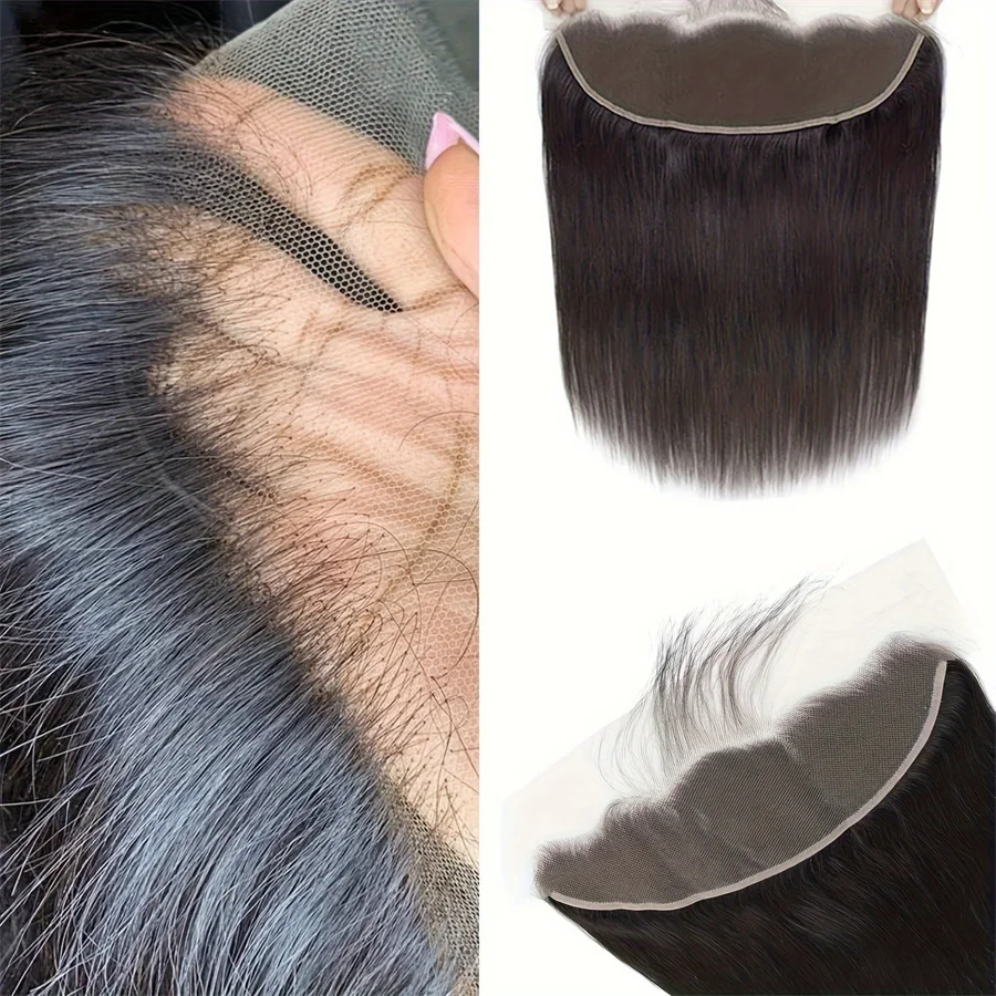 Rambut manusia lurus pendek renda depan 13x4 penggunaan pesta sehari-hari rambut remy warna hitam alami 14 inci untuk wanita