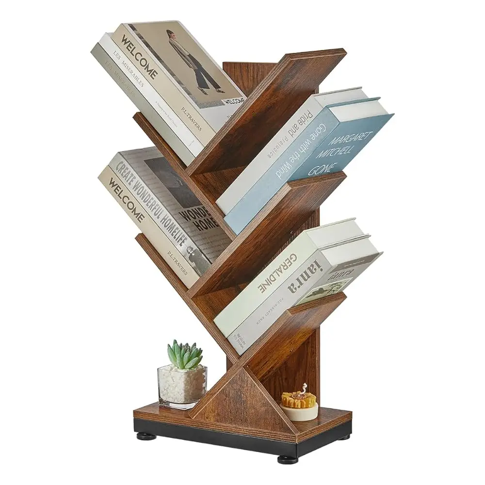 

5-Shelf Tree Bookshelf, 5 Tier Floor Standing Bookcase For Cds/Magazine/Books, Small Book Organizer For Bedroom, Living Room,