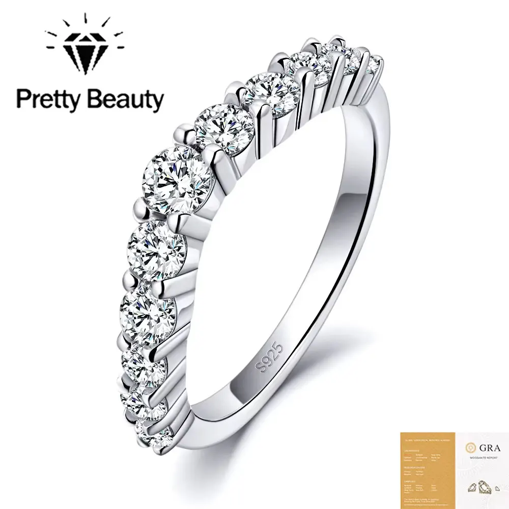 Pretty Beauty Moissanite Wedding Band for Women 925 Sterling Silver 11 Stones Graduated Curved Ring Hypoallergenic Jewelry Gift