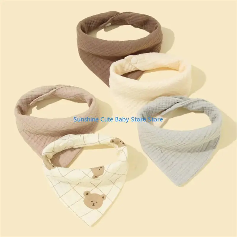 C5AF 5pcs Baby Bibs Cotton Burp ผ้าสามเหลี่ยม Drooling Bib สำหรับทารก Unisex Teething Bibs