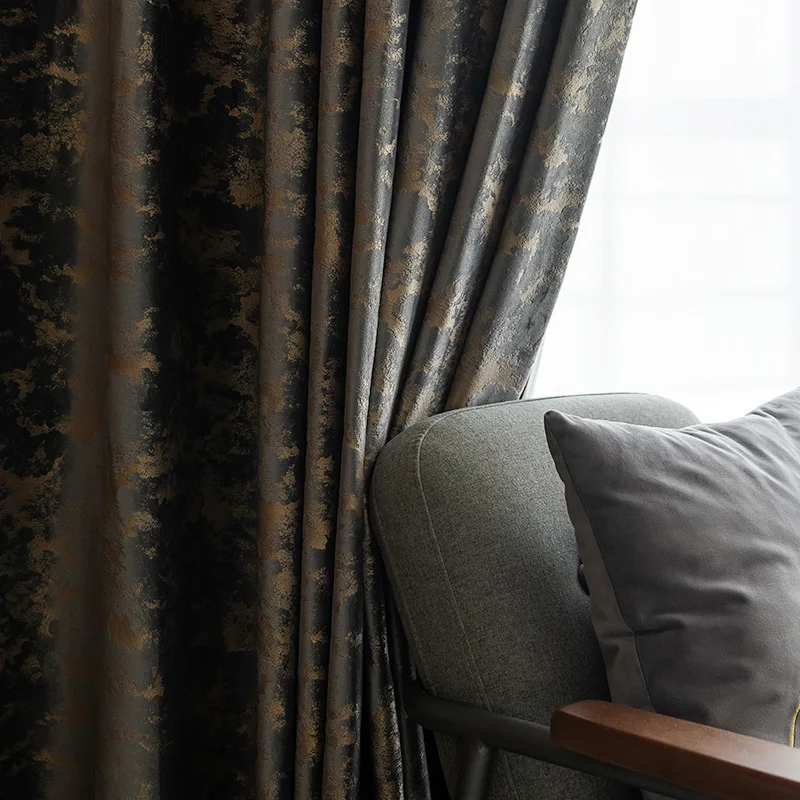 1PC Retro American Style Hot Stamping Velvet Fabric Coffee Color Full Blackout Curtains Thickened Dutch Velvet Living Room