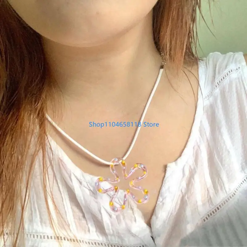 Resin Flower Pendant Double Side Five Petal Floral Charm Jewelry DIY Necklaces