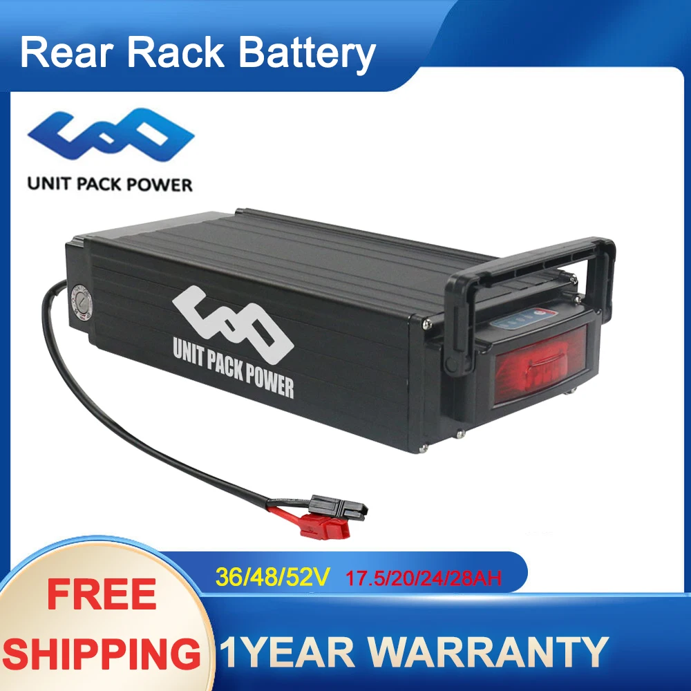 48V Rear Rack Electric Bicycle Battery 36V 20AH 52v 24AH 18650Cell 40A BMS for Ebike Luggage Hanger Taillight  eBike Battery