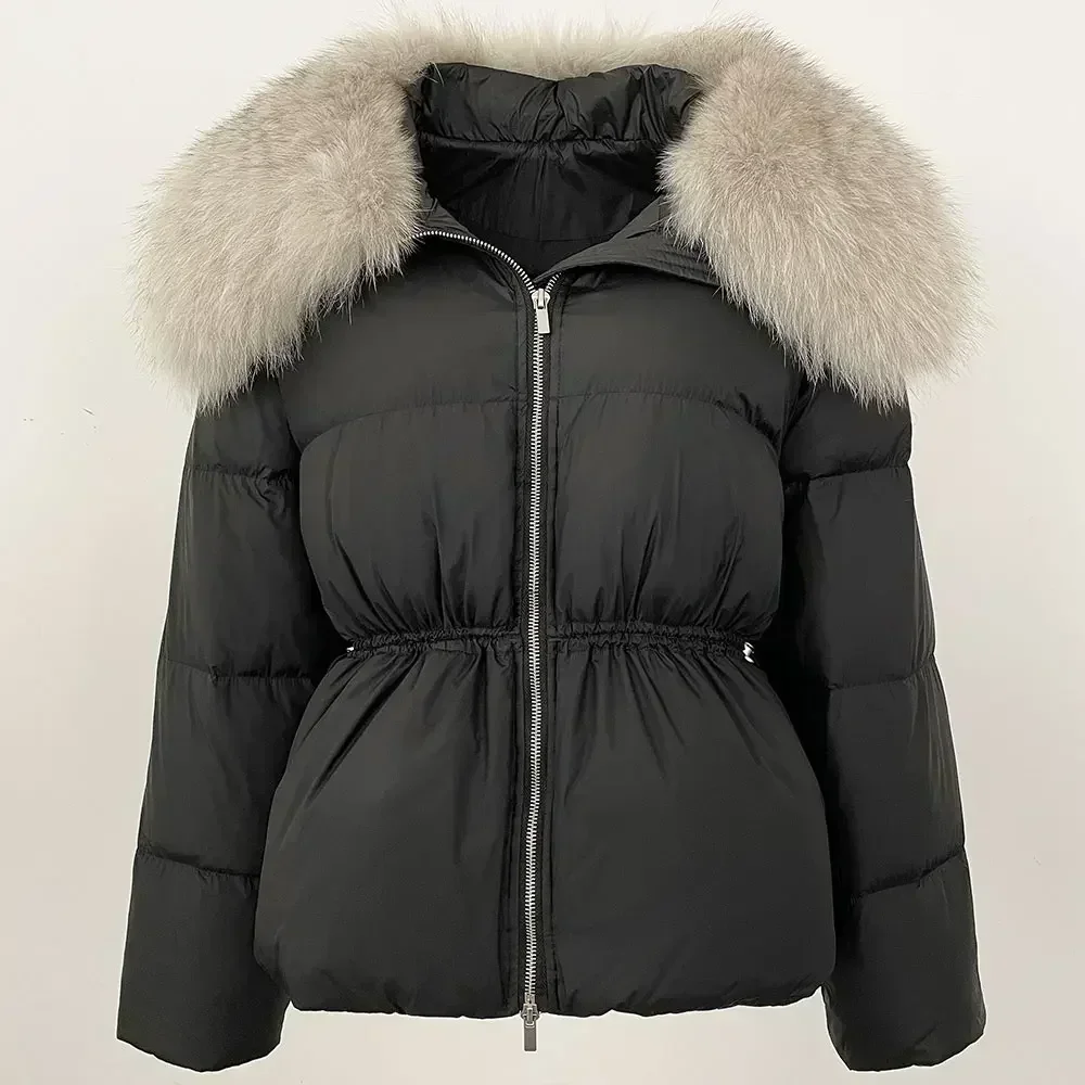 Jaket Bulu Angsa Putih Elegan Wanita Mantel Bulu Asli Jaket Bulu Angsa Putih Jaket Puffer Mantel Bulu Rubah Musim Dingin Baru Wanita