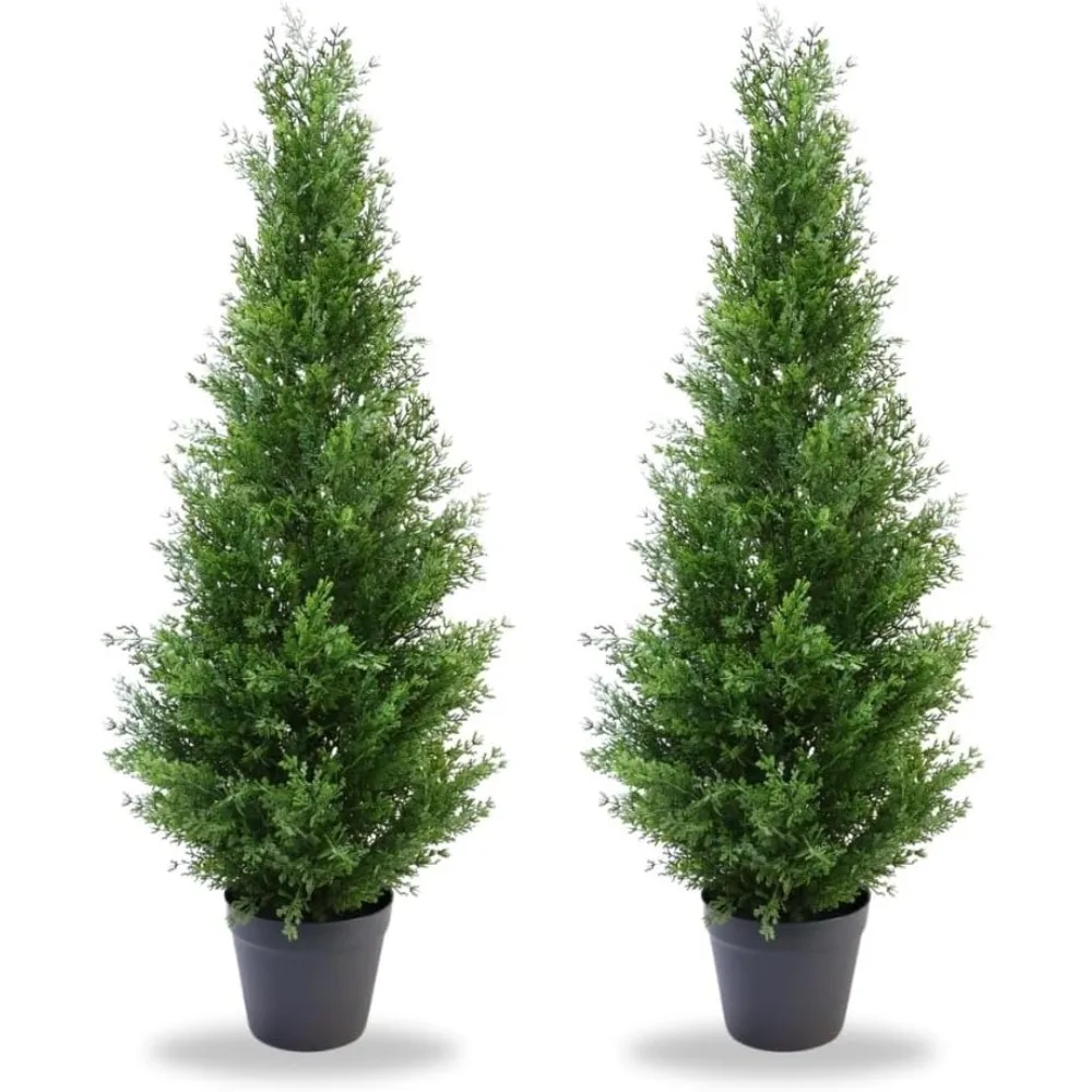 3 Foot Pre-Potted Outdoor Artificial Cedar Tree for Front Porch Decor, Christmas Decor Fake Tree Artificial Tree (2 Pack)