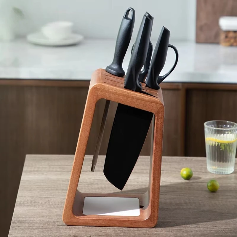 

Knife Storage Rack, Ventilated Knife Stand, Solid Wood Mold-Resistant Organizer, Kitchen Countertop Holder