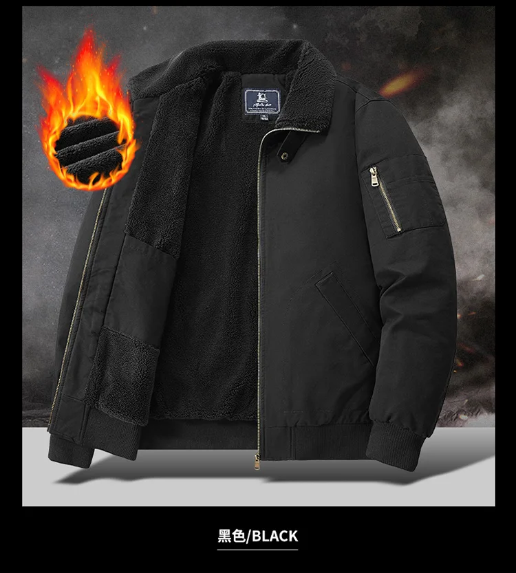 Mens New Thickened Fleece Lined Cotton Padded Jacket Winter Warm Coat For Middle Aged Elderly Men Casual Daily Thermal Male