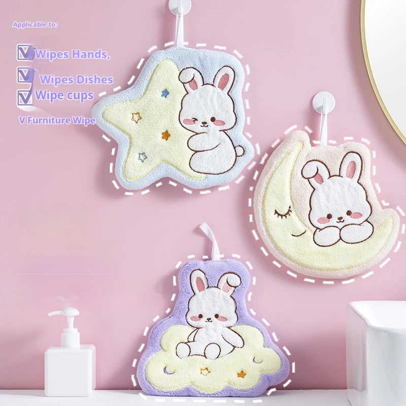2/1 Piece Random Style Cute Rabbit Pattern Hand Towel, Hangable, Cute Hand Wash Towel, Children's Hand Towel, Bathroom Hand Towel, Kitchen Cleaning Cloth