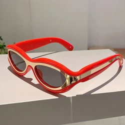Y2K Vintage Luxury Brand Designer Double Color Cat Eye Sunglasses Women For Men Sun Glasses Trend Punk Popular Small Frame Shade