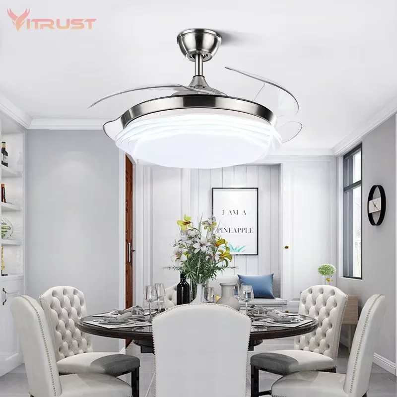 Invisible Ceiling Fan Light with Remote Control 3 Color Changes LED Chandelier Fan Lamp 36 42inch