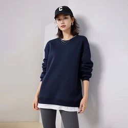 Toyouth Women Fake Two Piece Sweatshirt 2023 Autumn Long Sleeve O Neck Loose Fleece Hoodie Casual Comfort Multicolour Pullover