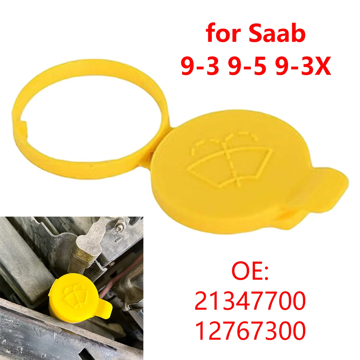 21347700 Car Windshield Wiper Washer Fluid Reservoir Tank Cap Lid Cover for Saab 9-3 93 9-5 95 9-3X 1998-2011 21347700