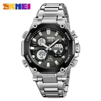 SKMEI 2210 Luxury LED Dual Display Stainless Steel Watch for Men Waterproof Sports Digital Quartz Mens Wristwatches Reloj Hombre
