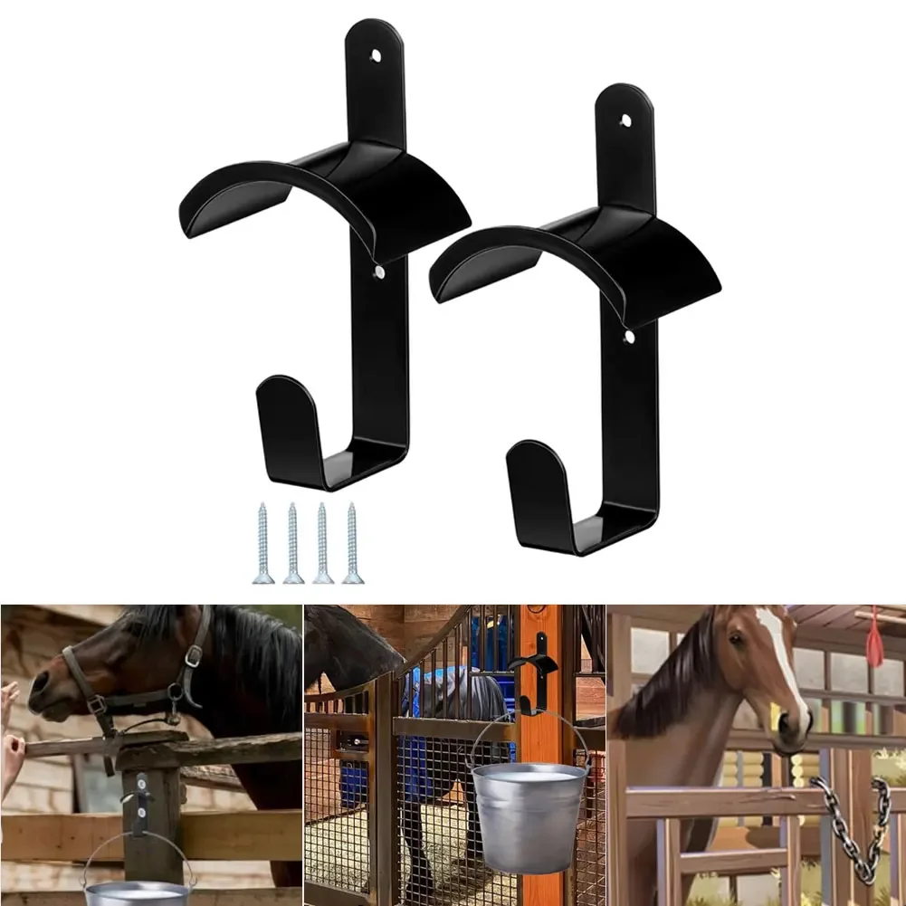 ストールハンガー-馬具フック-厩舎整理用-ブラック-ヘビーデューティー鉄製フック-頑丈な鉄製-防錆コーティング