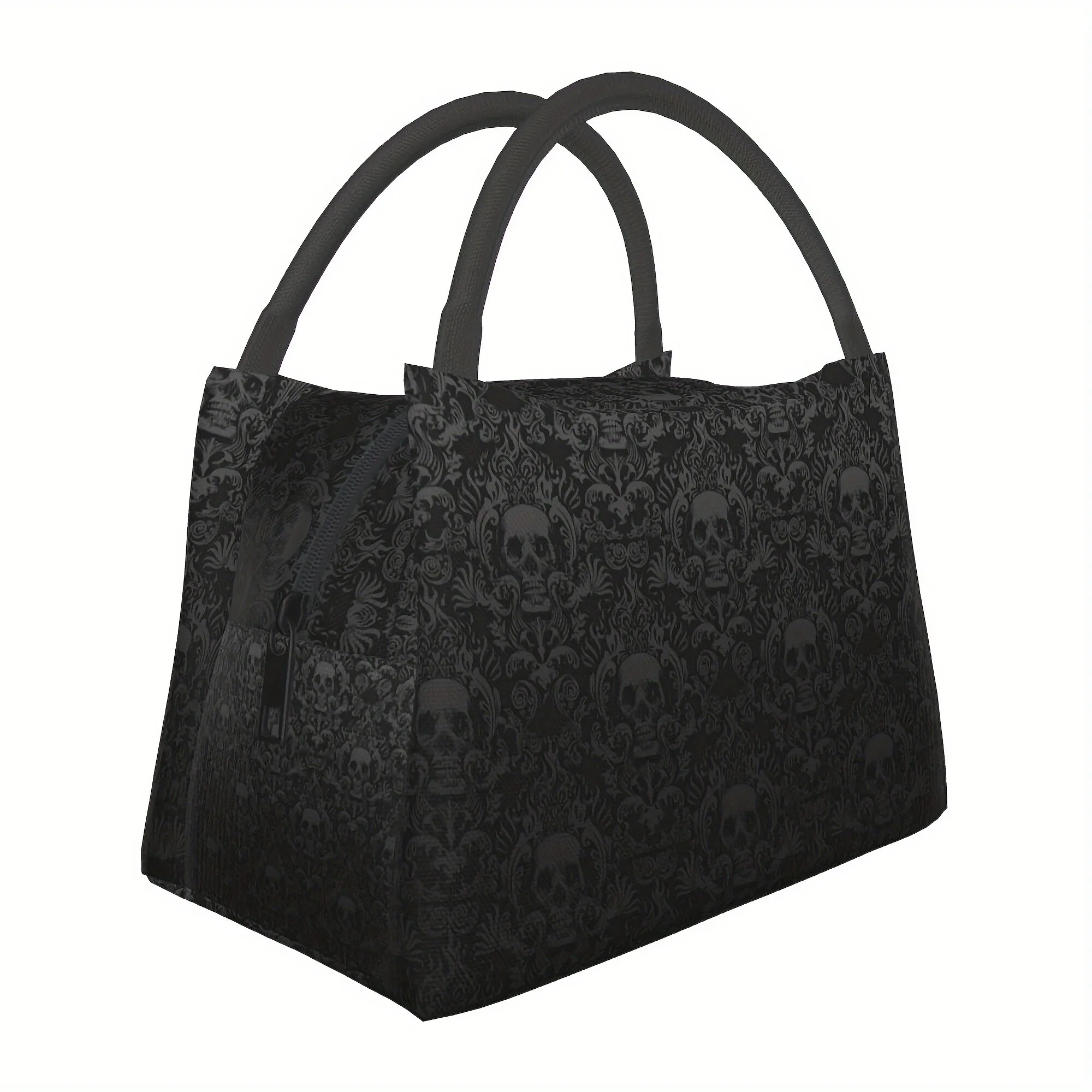 Gothic Skull Damask Insulated Lunch Bag Portable Reusable Cooler Tote for Office Travel