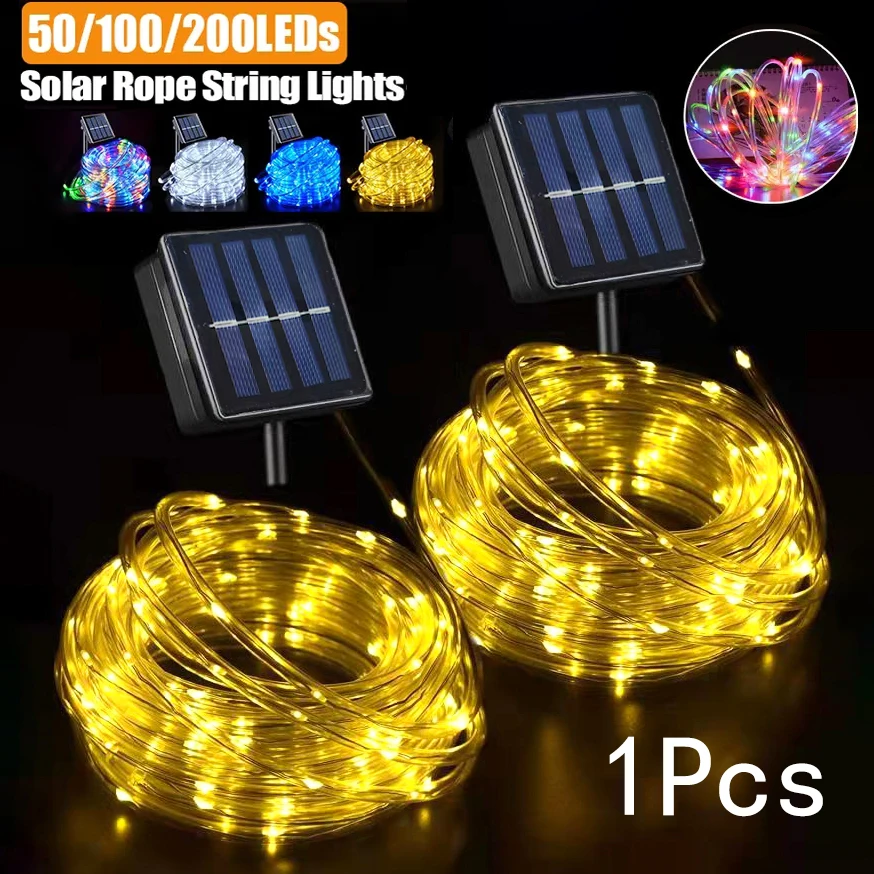 200/100/50LED Outdoor LED Solar Tube Rope Fairy Light Christmas Decoration Solar Hose String Light For Garden Fence Yard Balcony