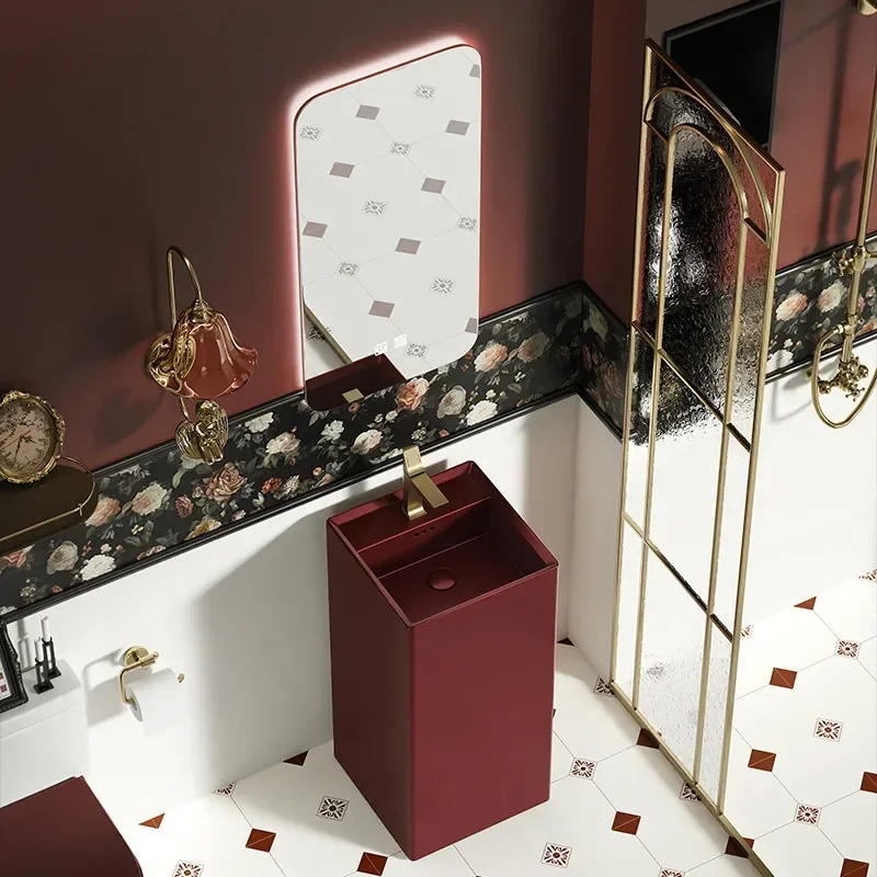 H1 French wash basin Retro column wash basin Household hotel Villa bathroom Floor-to-ceiling washbasin
