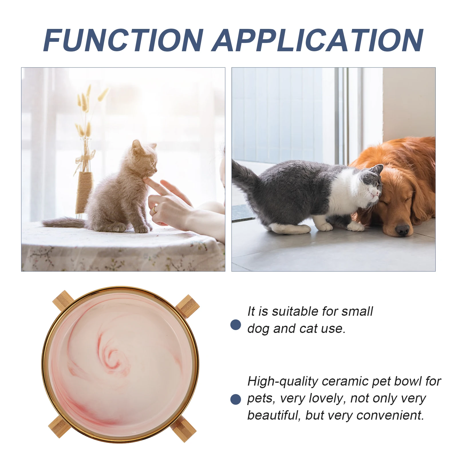 

Cat Bowl Dog Feeder Puppy Drinking with Stand Food Wooden Ceramic Pet