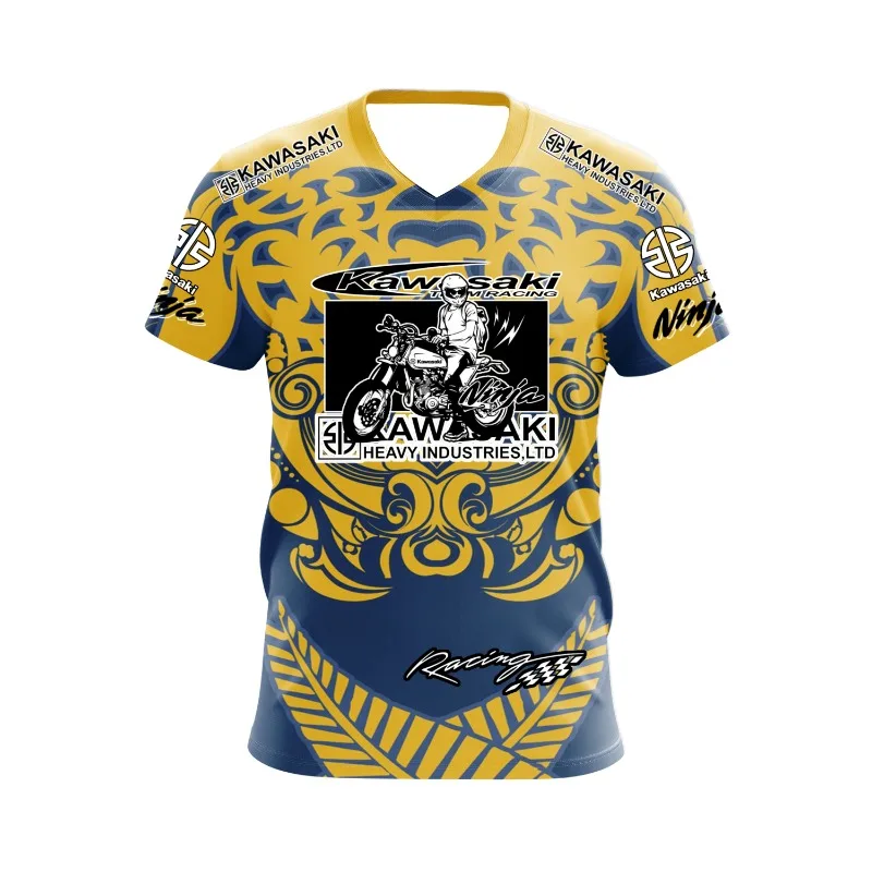 2025 الصيف دراجة نارية الرياضة كاواساكي دراجة نارية فريق شعار في الهواء الطلق على الطرق الوعرة المنافسة المشجعين الرجال سباق الدراجات النارية تي شيرت #3
