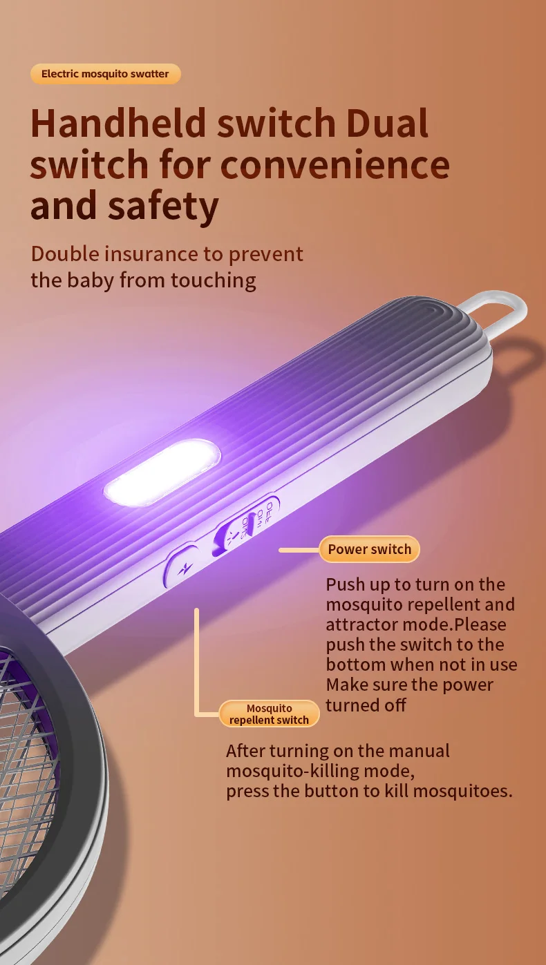 Faltbare elektrische Mückenklatsche, 3-in-1 elektrischer Mückenvernichter, Anti-Mücken-Lampe, wiederaufladbare, an der Wand montierte Mückenklatsche – Detail 16