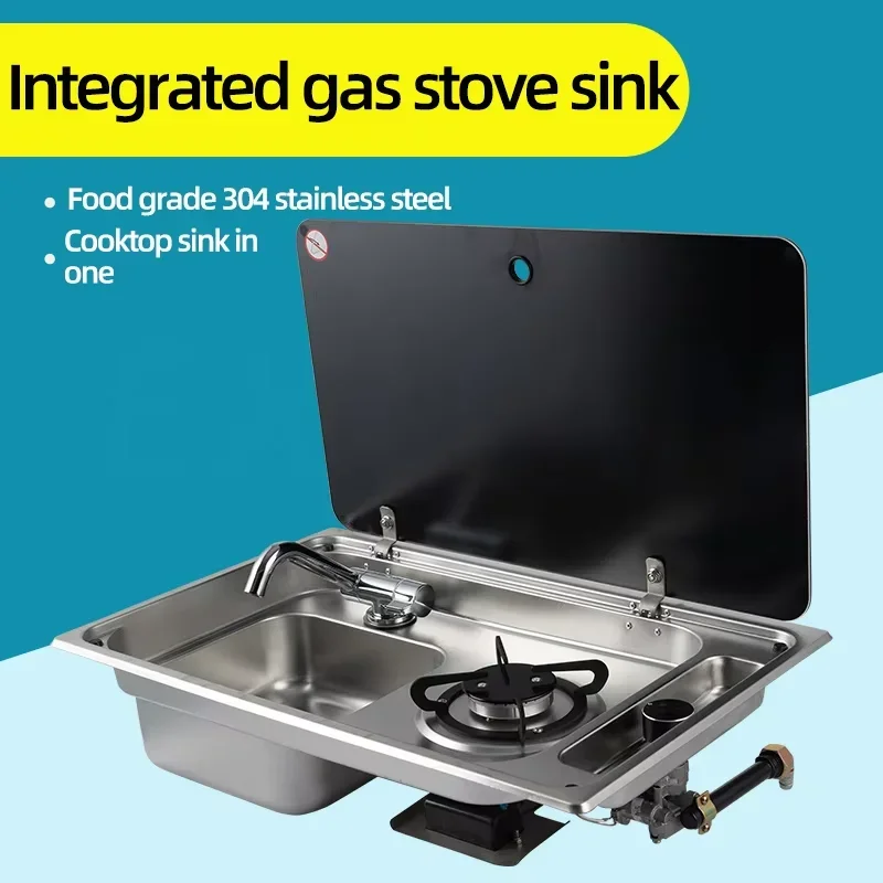 RV Gas Stove Multifunctional Folding With Sink Kitchen Gas Stove Sink Two In One Caravan Hidden Single-Head Stove For Outdoors