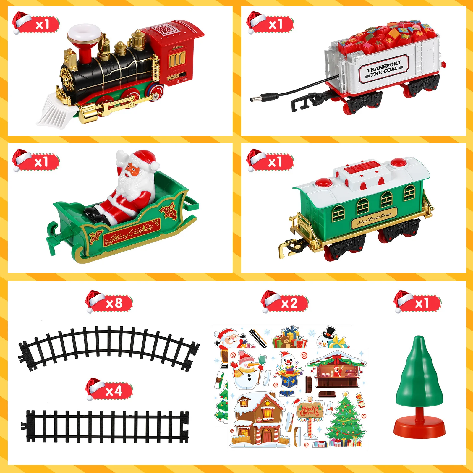 Set di treni natalizi con locomotiva a vapore elettrica, suono, luce, binari ferroviari, regalo per bambini sotto l'albero, set di treni natalizi