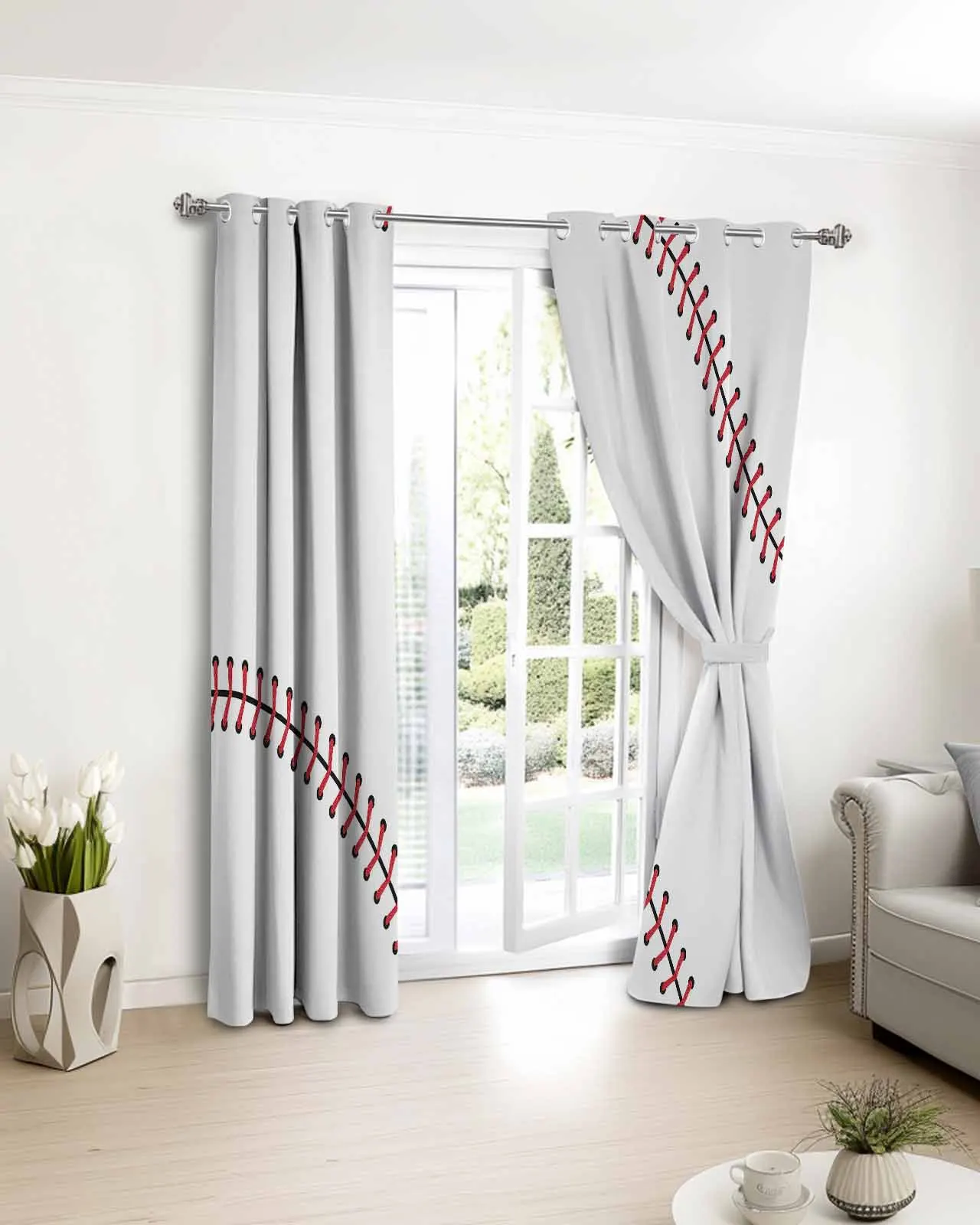

2pcs, 1 panel American Baseball Sport Polyester Window Curtains For Living Room Kitchen Bedroom Drapes