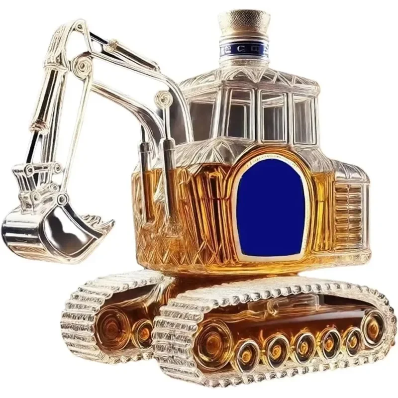 300ML Hand Carved 3D Excavator Whiskey Decanter Bottle Novelty Wine Storage Container for Home Bar Office Unique Gift