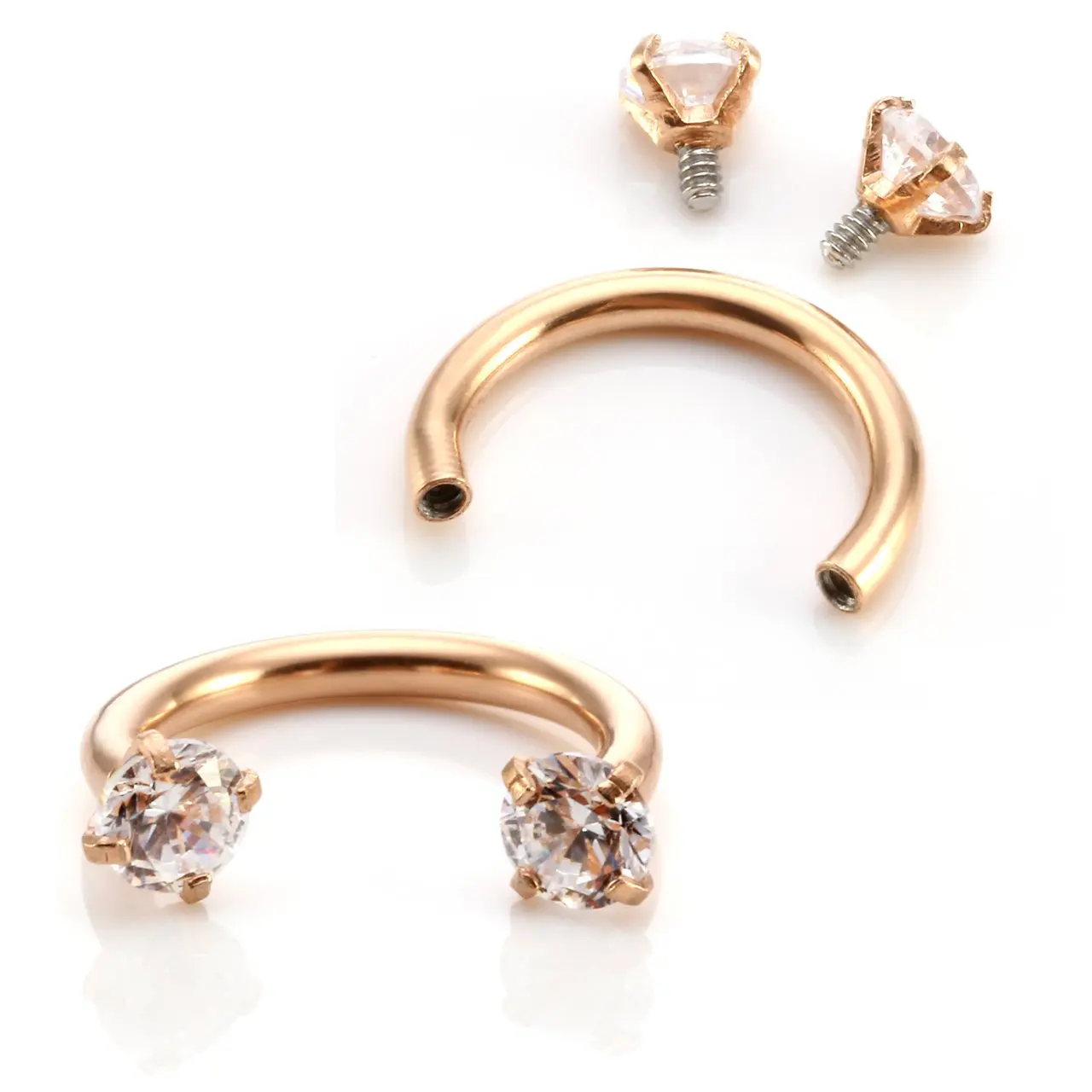 2pcs Stainless Steel Cubic Zirconia Horseshoe Lip/Nose/Nipple/Eyebrow Captive Hoop Ring Barbell Tragus Cartilage Stud Earrings