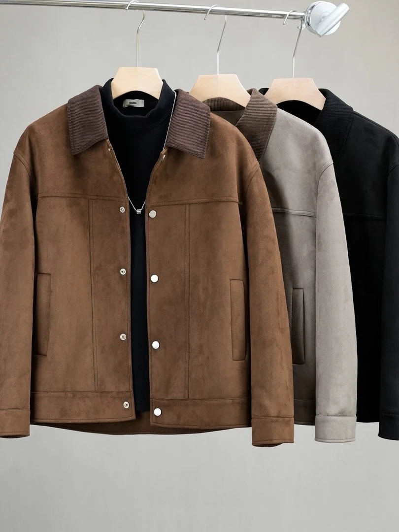 

Retro Trendy Fce Lined Jaet oulder Accurate Casual Sli Men's Top Faionable Classic Collar All Match Autumn Winter